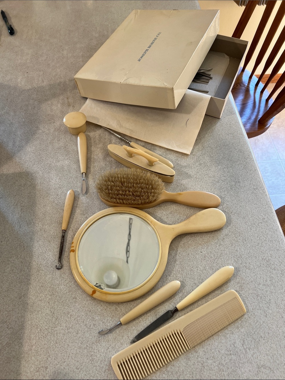 Vintage Ivory Vanity Grooming Set in a vintage Joseph Horne gift box